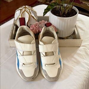 Stella McCartney White and Blue Velcro Athletic Sneakers